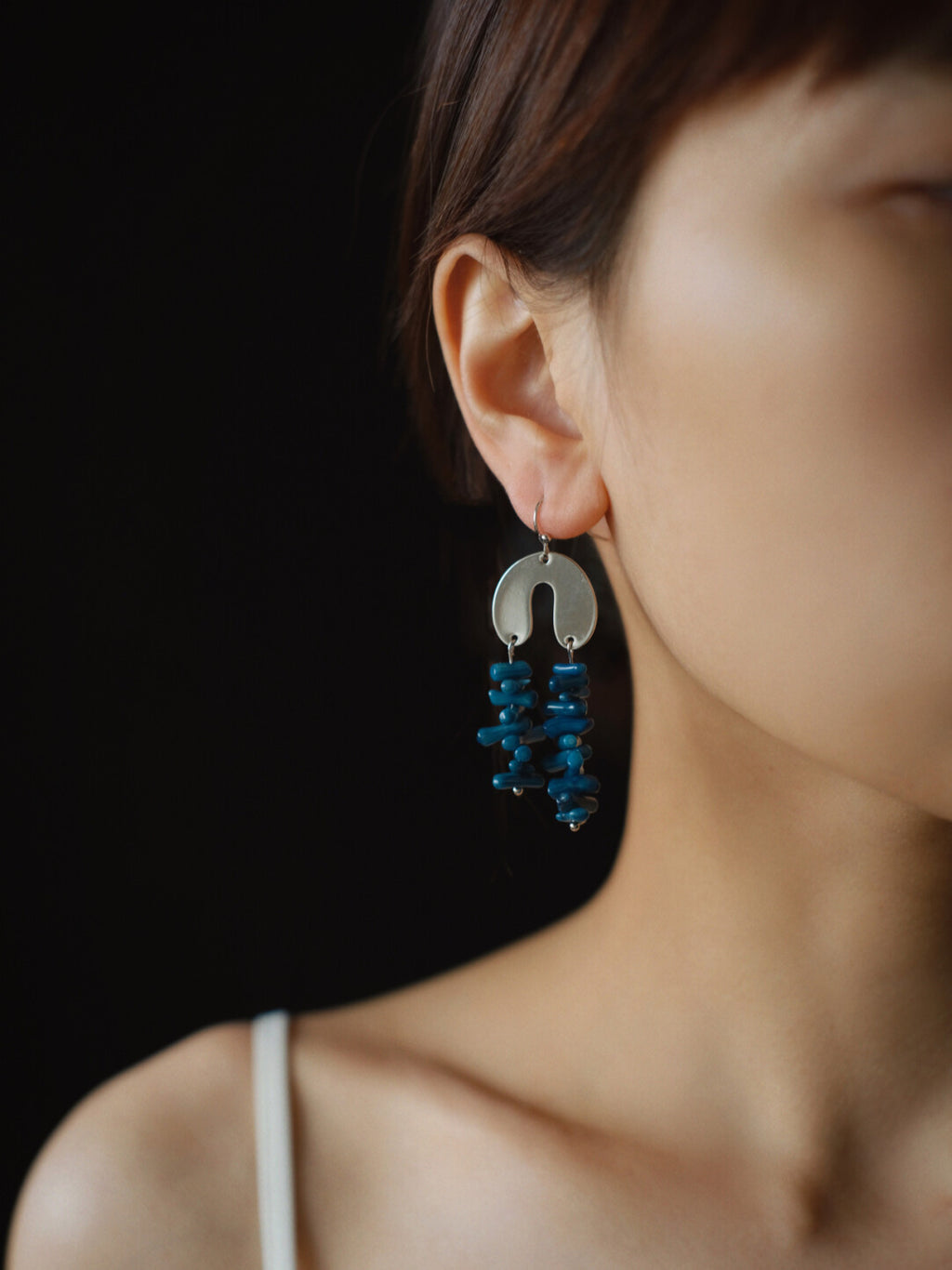 Sea Bamboo Blue Beaded Earrings,Lumivault.