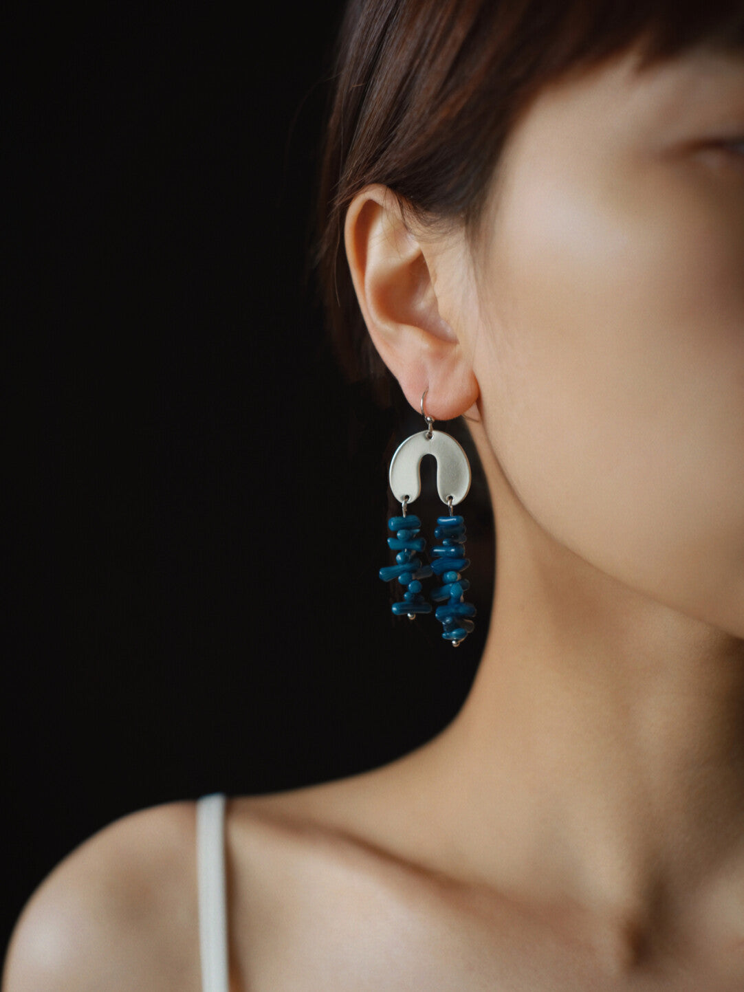 Sea Bamboo Blue Beaded Earrings,Lumivault.