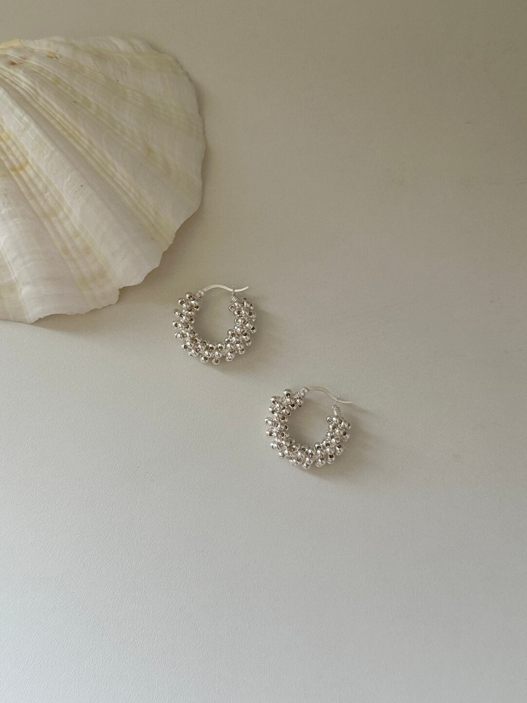 Silver Beaded Bean Earrings,Lumivault.