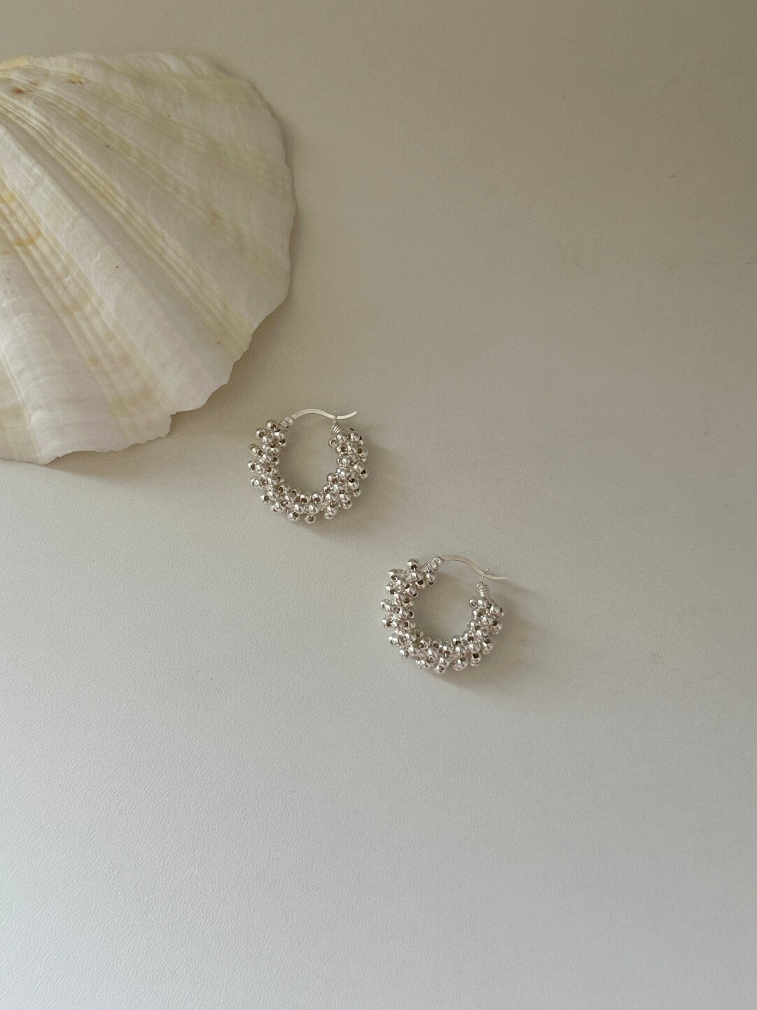 Silver Beaded Bean Earrings,Lumivault.