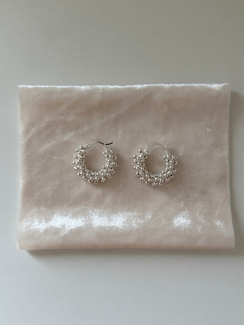 Silver Beaded Bean Earrings,Lumivault.