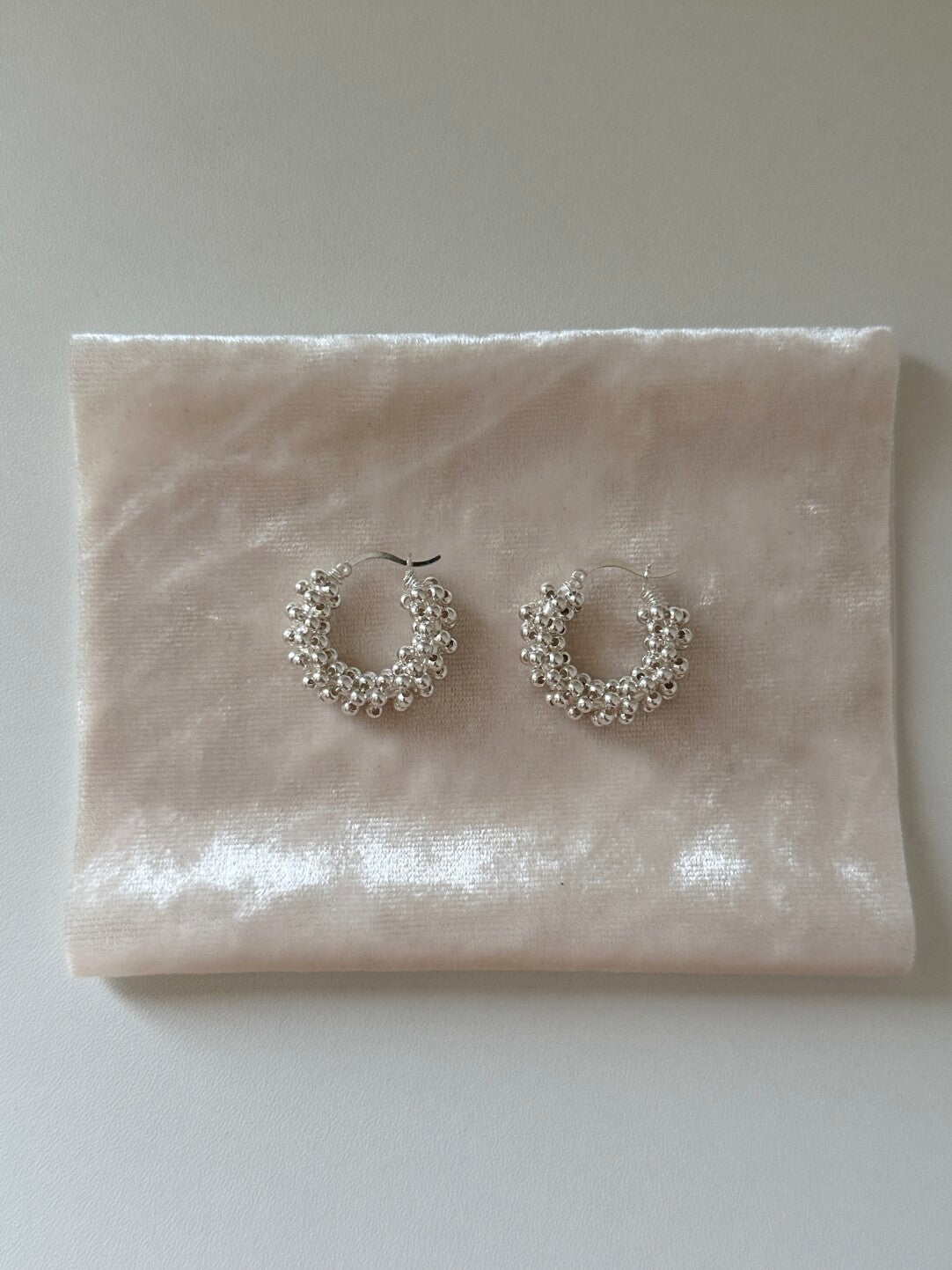 Silver Beaded Bean Earrings,Lumivault.