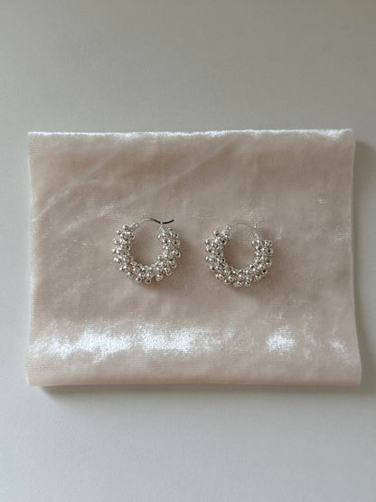 Silver Beaded Bean Earrings - Lumivault