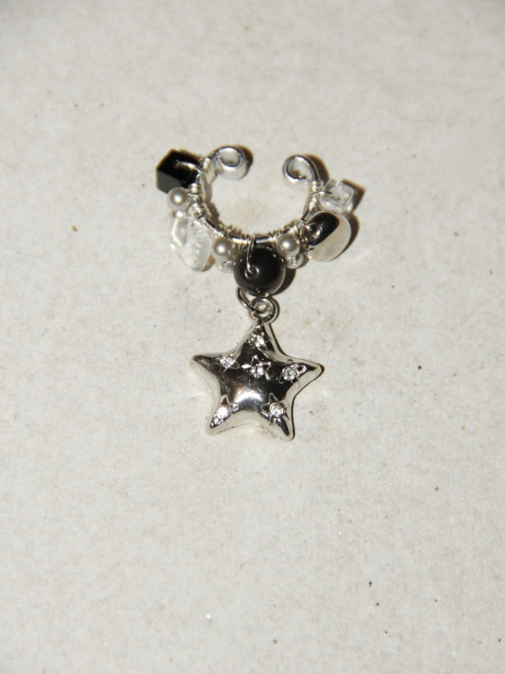 Silver Black Star Clip Earrings,A Pair of Silver Star Ear Clips,Lumivault.
