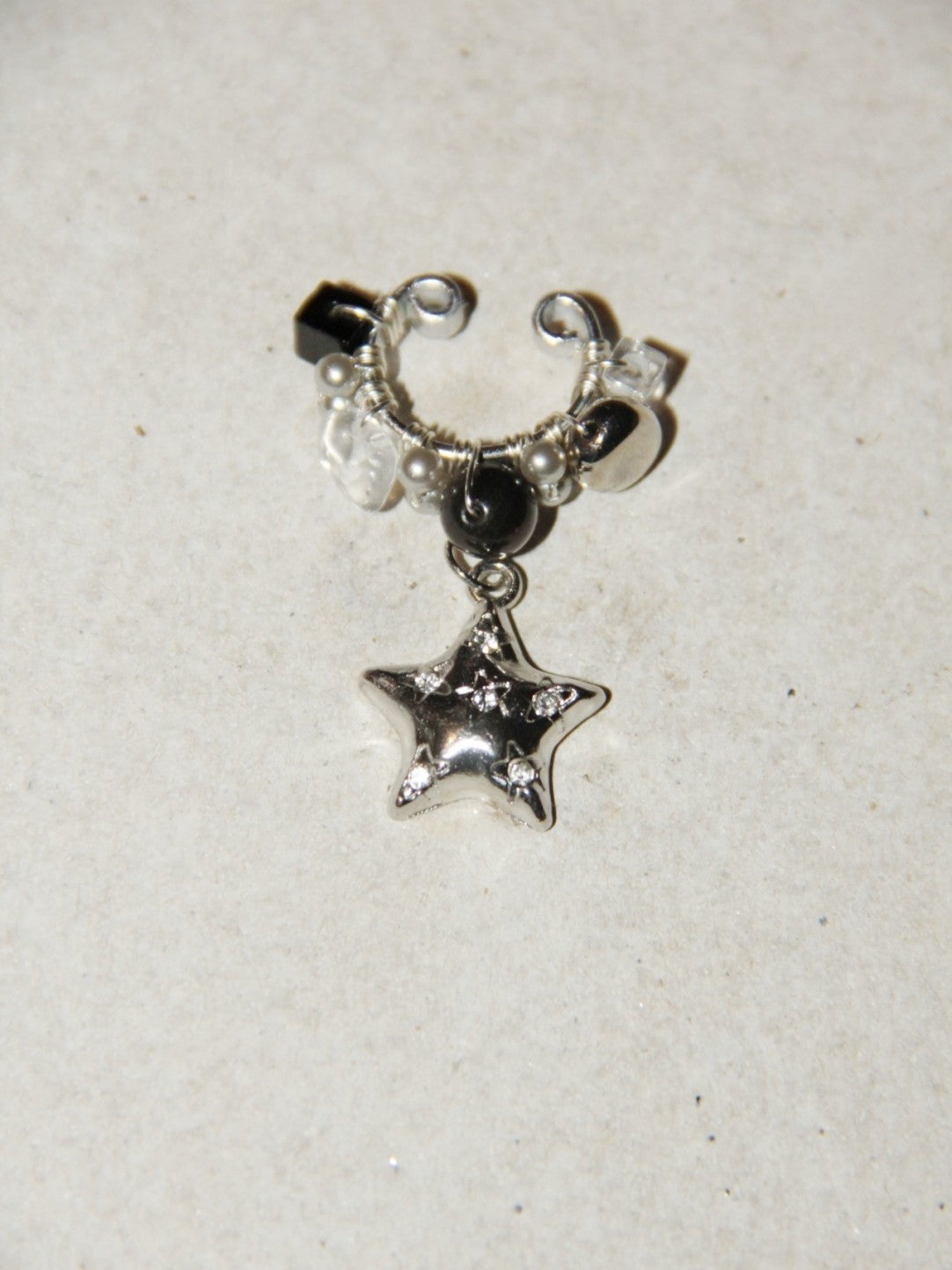 Silver Black Star Clip Earrings
