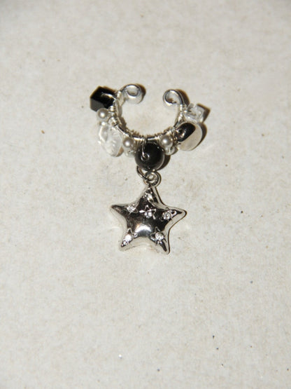 Silver Black Star Clip Earrings
