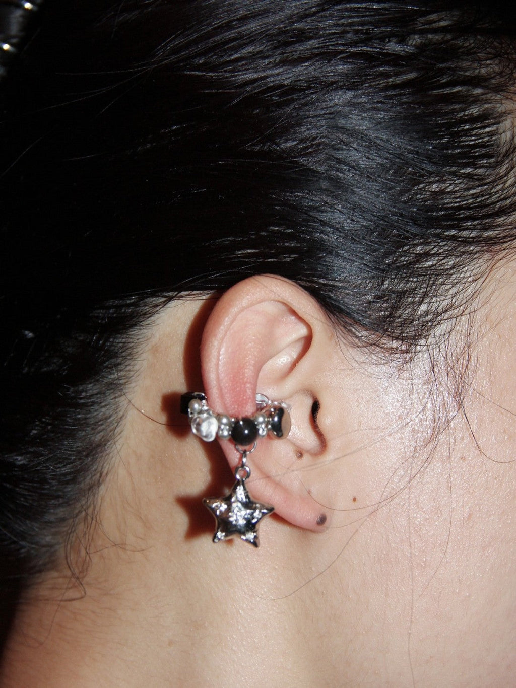 Silver Black Star Clip Earrings,Silver Star Ear Clip Single,Lumivault.