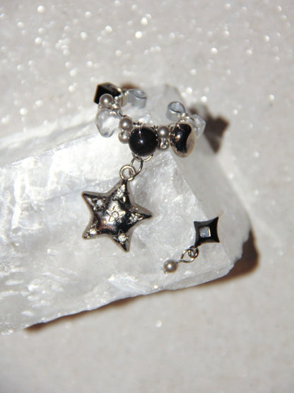 Silver Black Star Clip Earrings