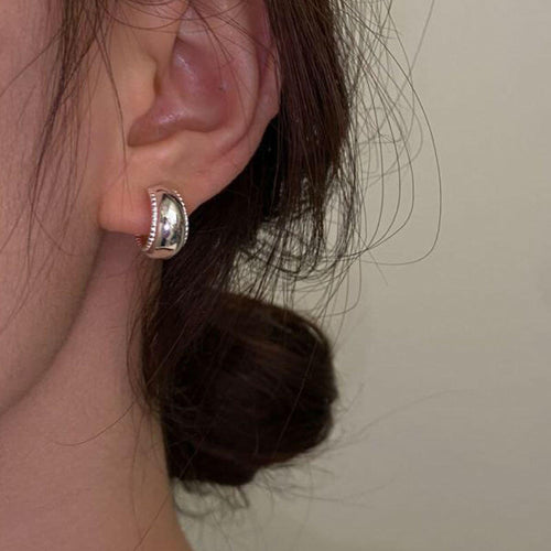C-Shaped Polished Silver Earrings,Lumivault.