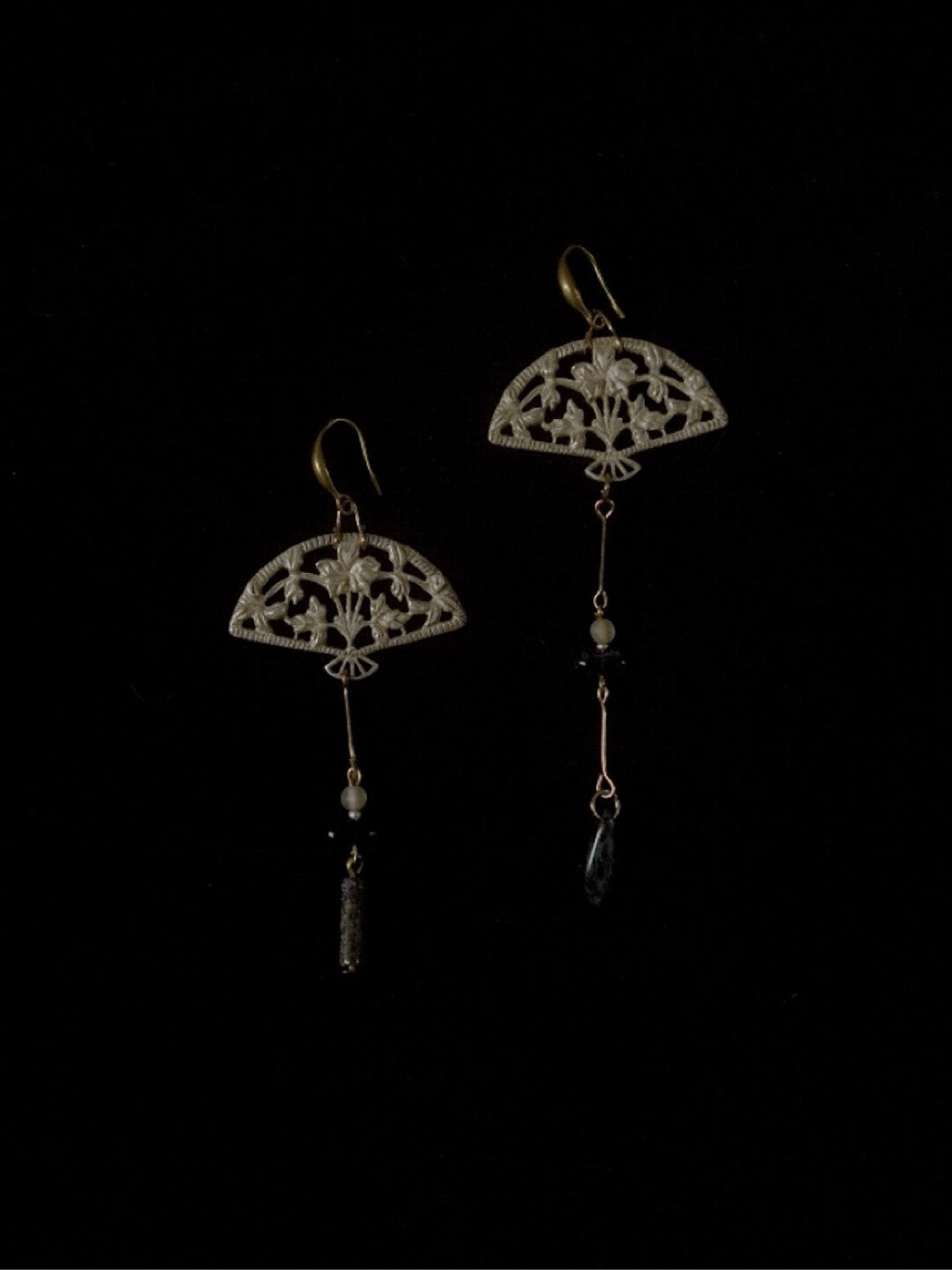 Silver Fan Asymmetrical Beaded Earrings