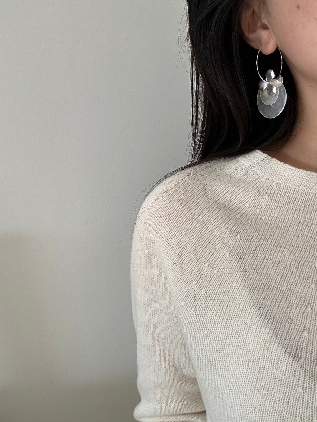 Silver Flower Mirror Shell Earrings,Lumivault.