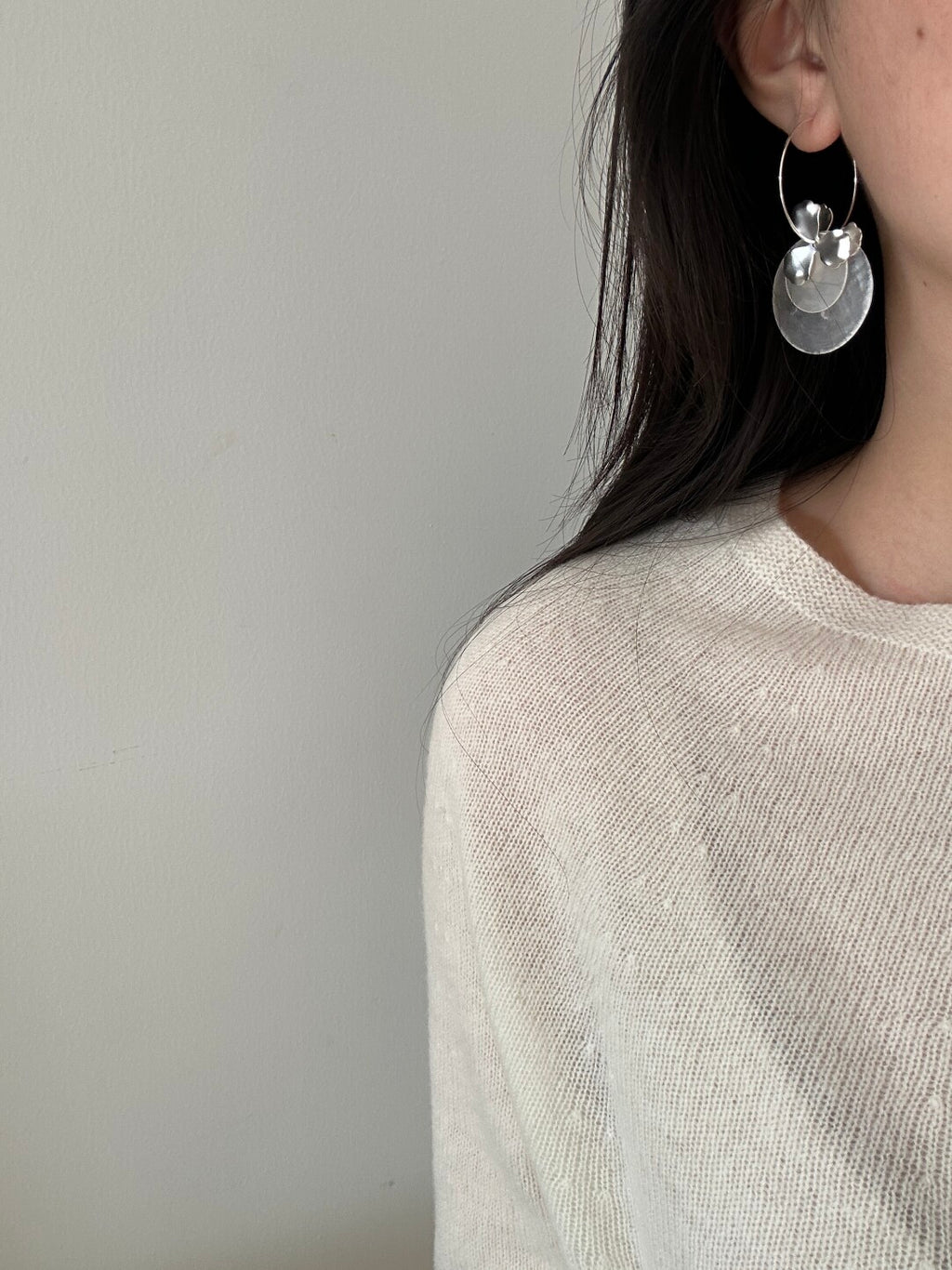 Silver Flower Mirror Shell Earrings,Lumivault.