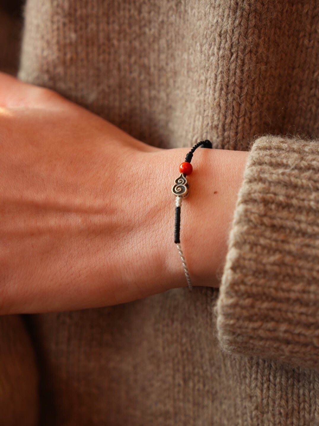 Silver Gourd South Red Agate Braided Bracelet,Lumivault.
