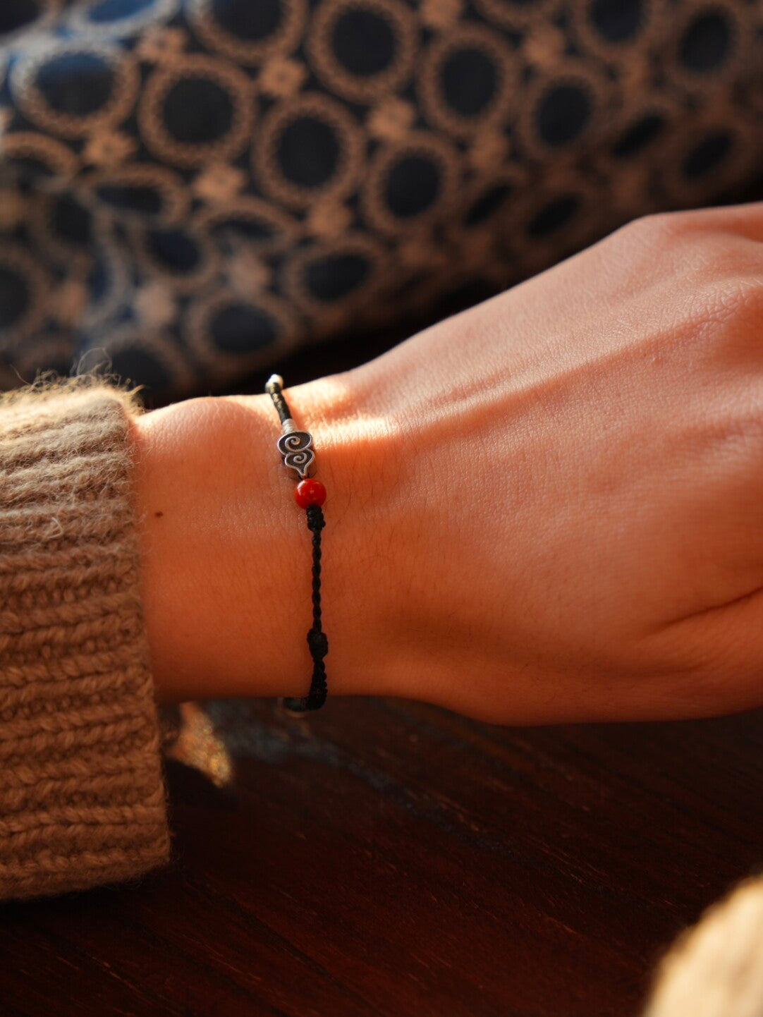 Silver Gourd South Red Agate Braided Bracelet,Lumivault.