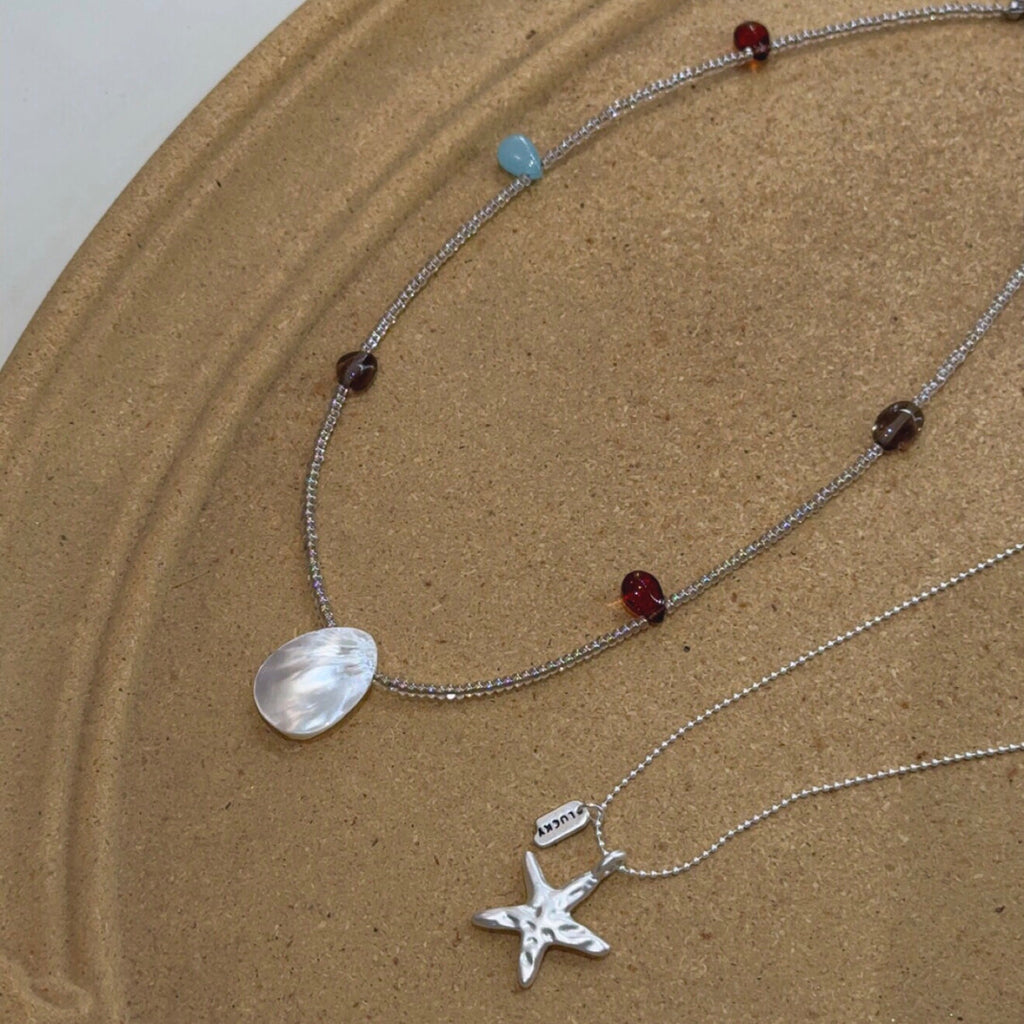Starfish Shell Stacking Necklace,Lumivault.