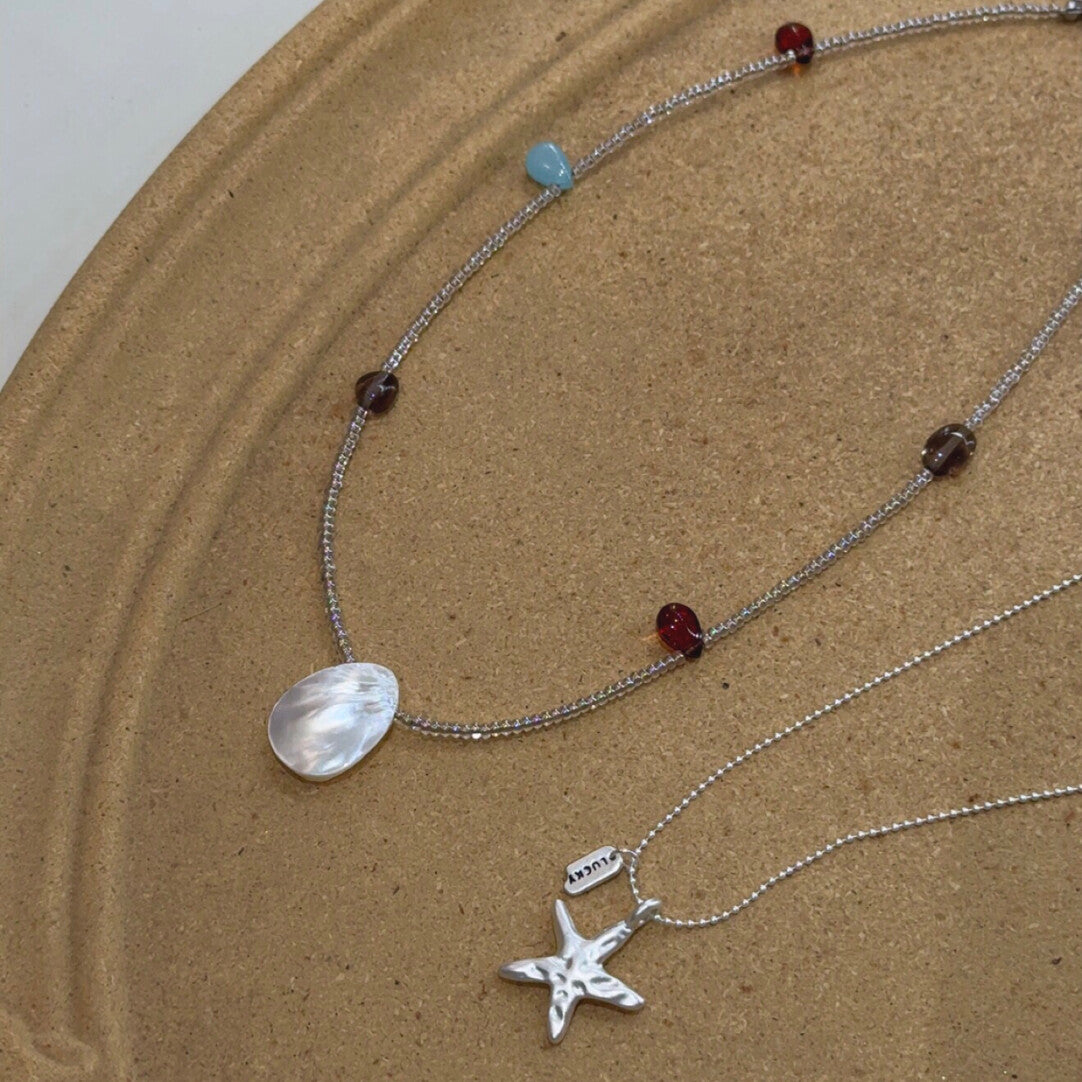Starfish Shell Stacking Necklace,Lumivault.