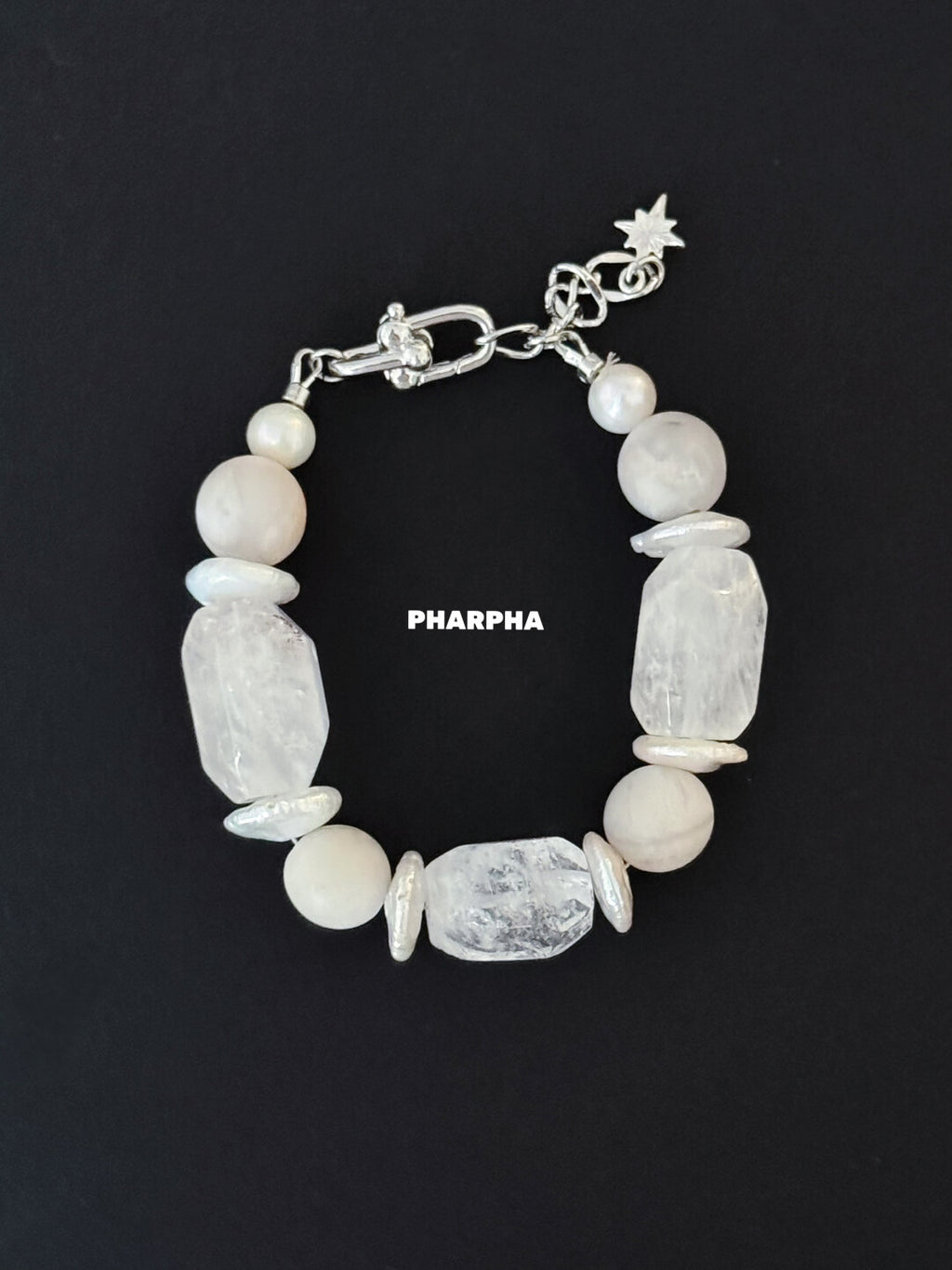 Silver White Crystal Pearl  Bracelet,Lumivault.