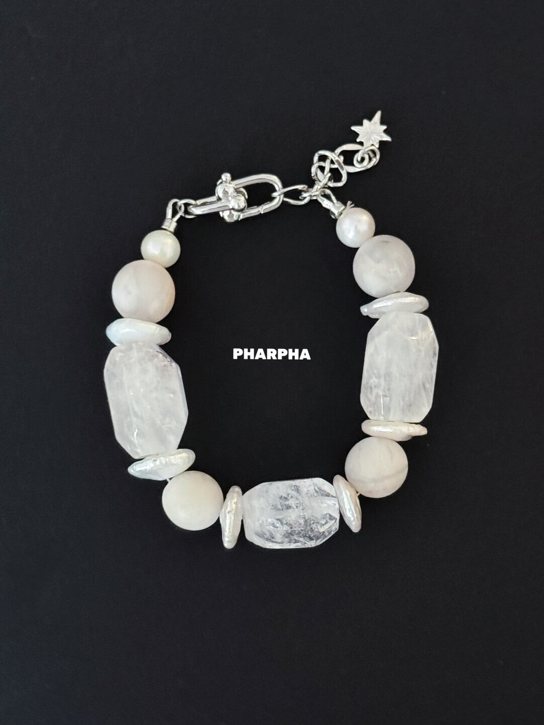 Silver White Crystal Pearl  Bracelet,Lumivault.