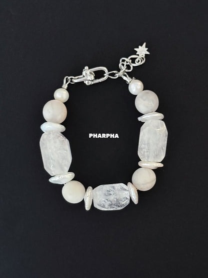 Silver White Crystal Pearl  Bracelet