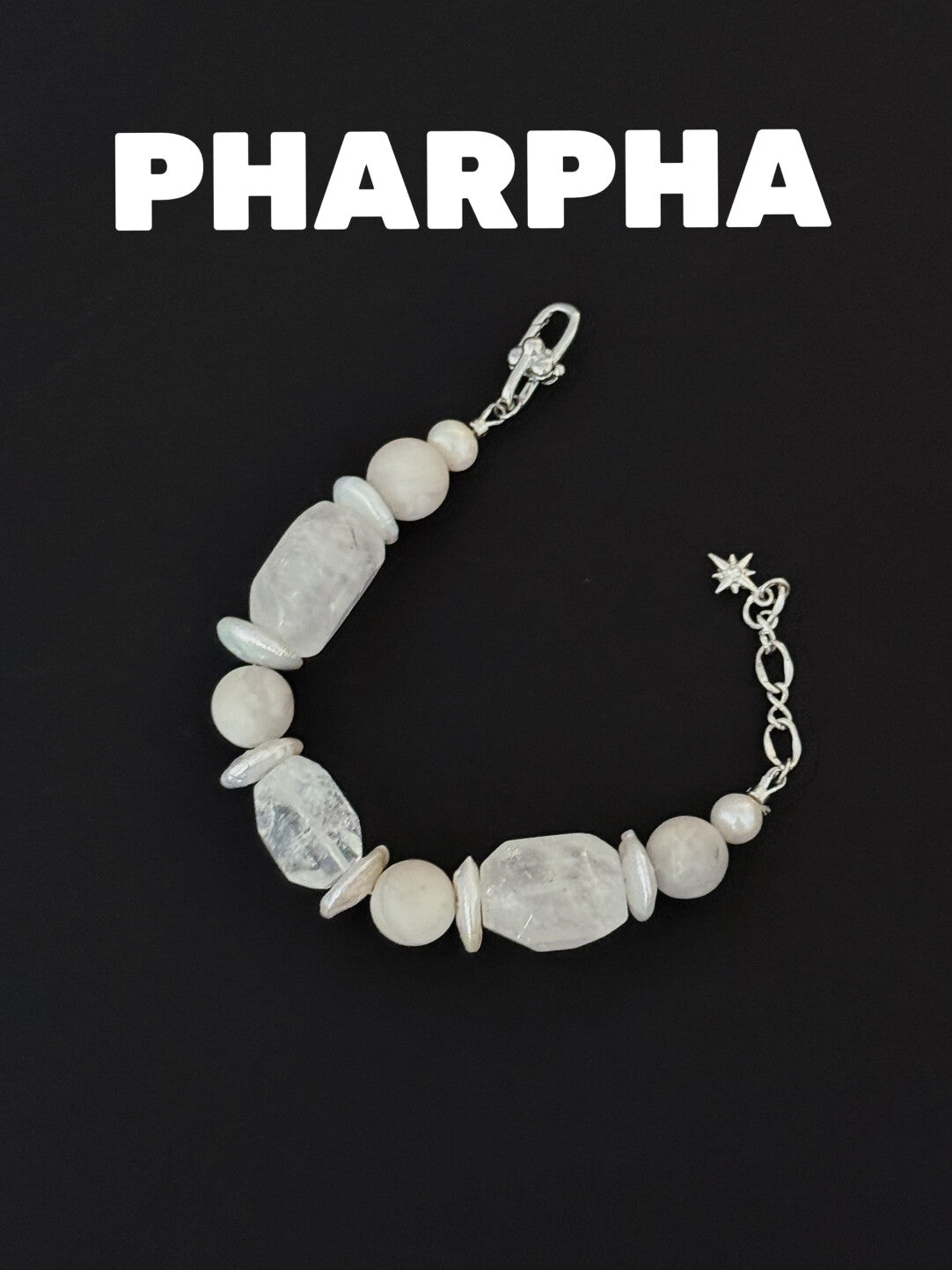 Silver White Crystal Pearl  Bracelet,Lumivault.