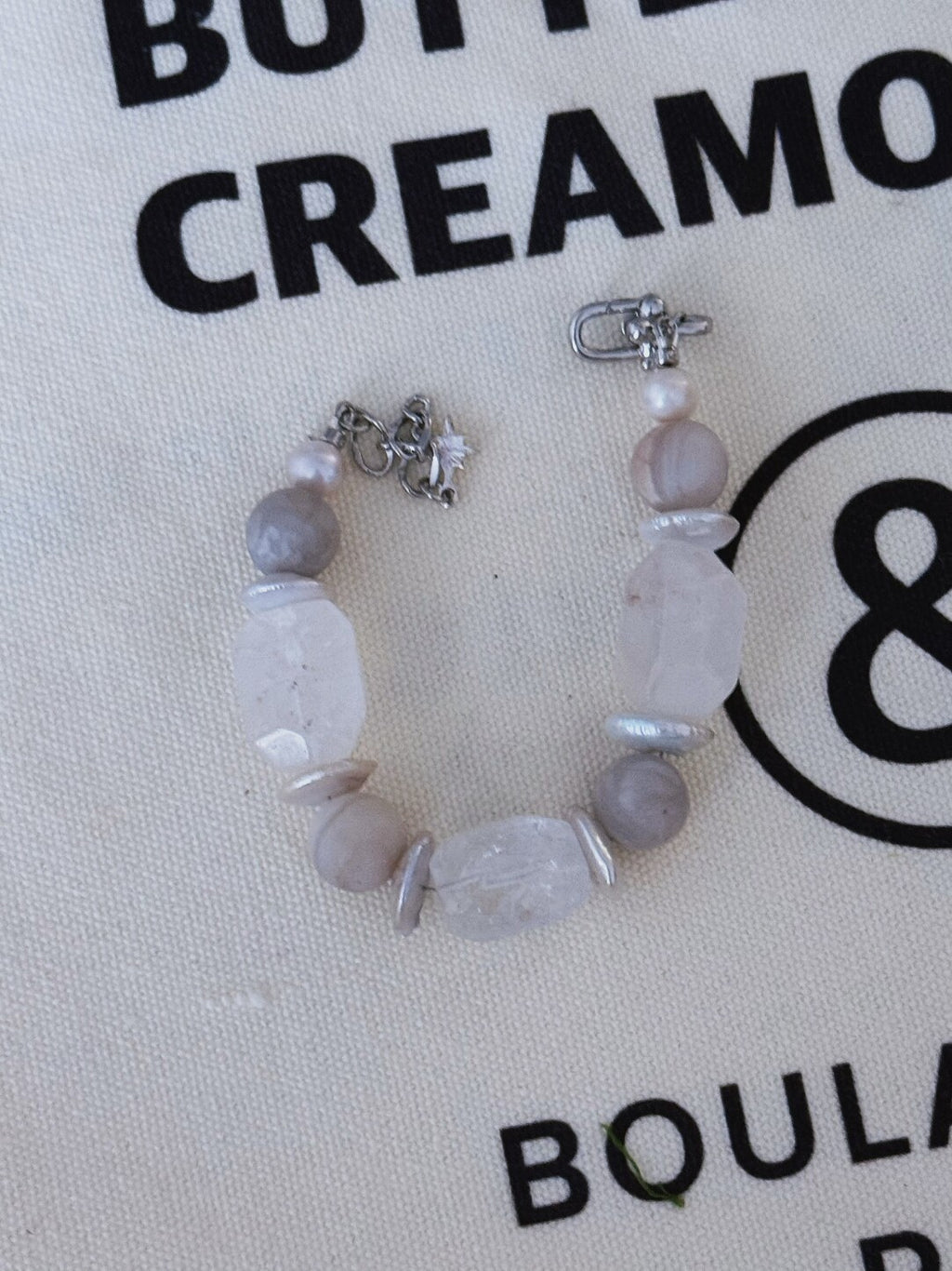 Silver White Crystal Pearl  Bracelet,Lumivault.