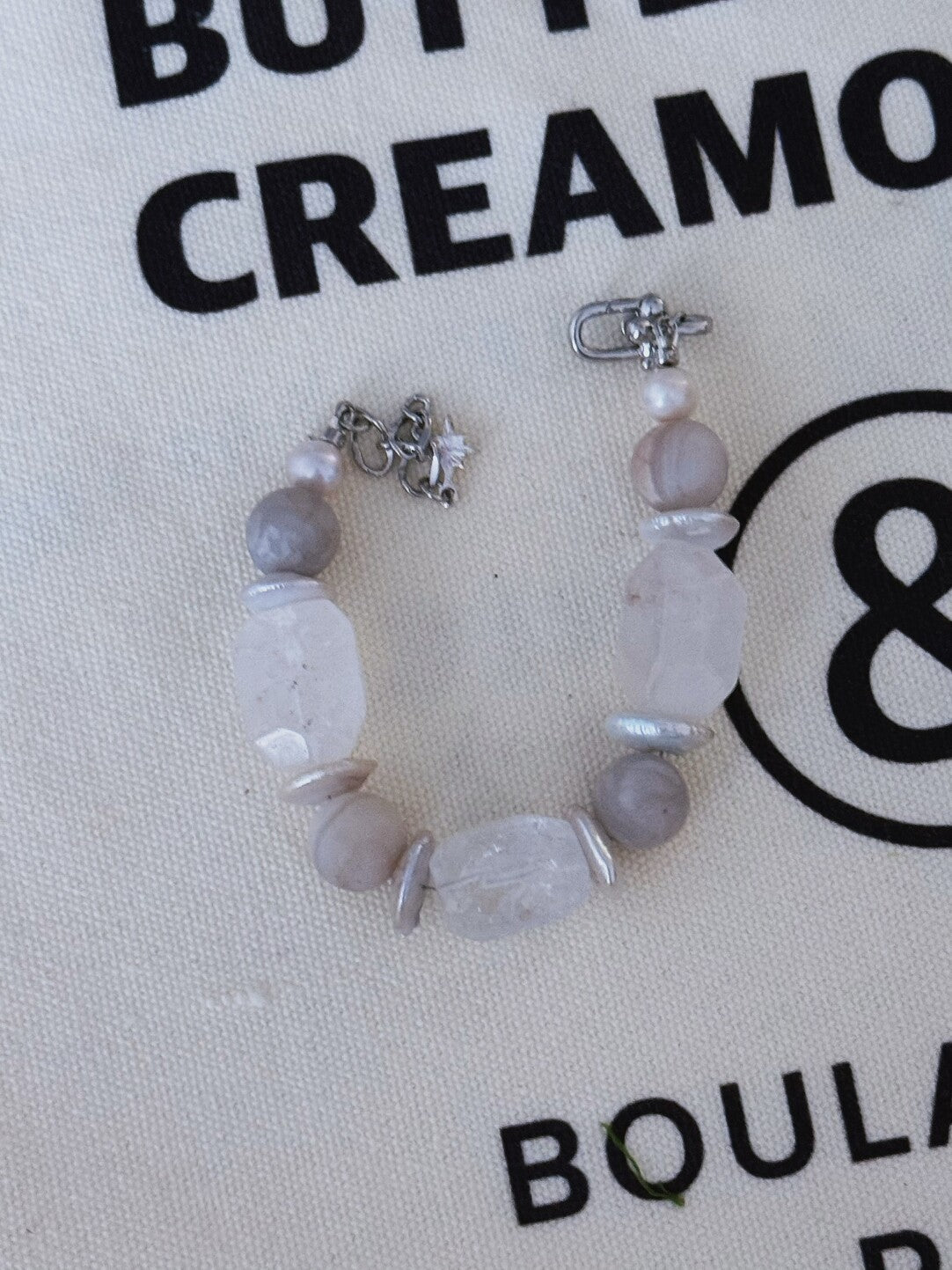 Silver White Crystal Pearl  Bracelet,Lumivault.