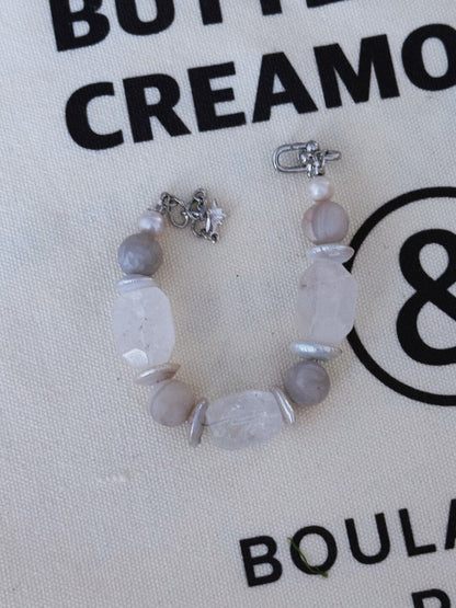 Silver White Crystal Pearl  Bracelet
