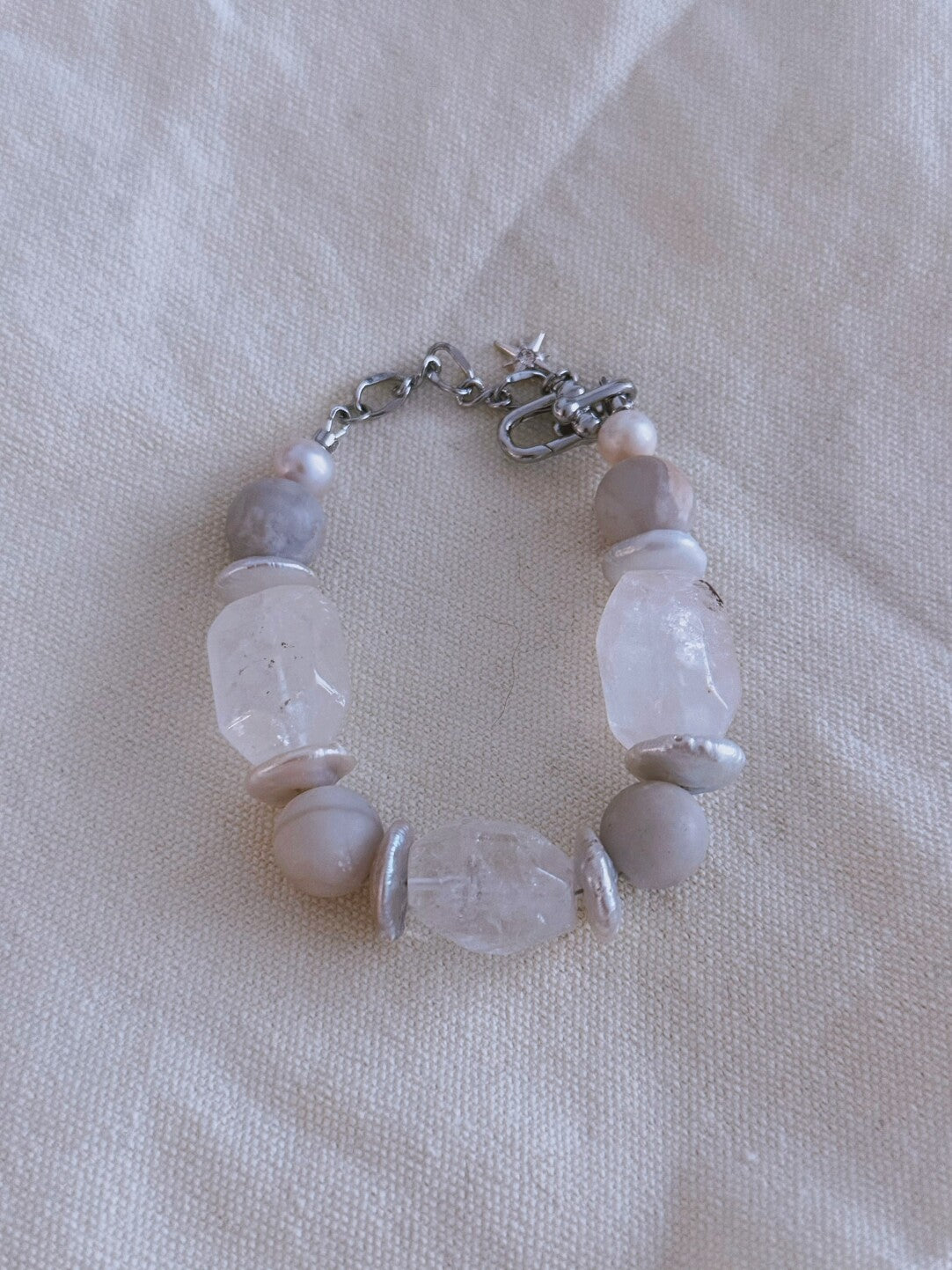 Silver White Crystal Pearl  Bracelet,Lumivault.