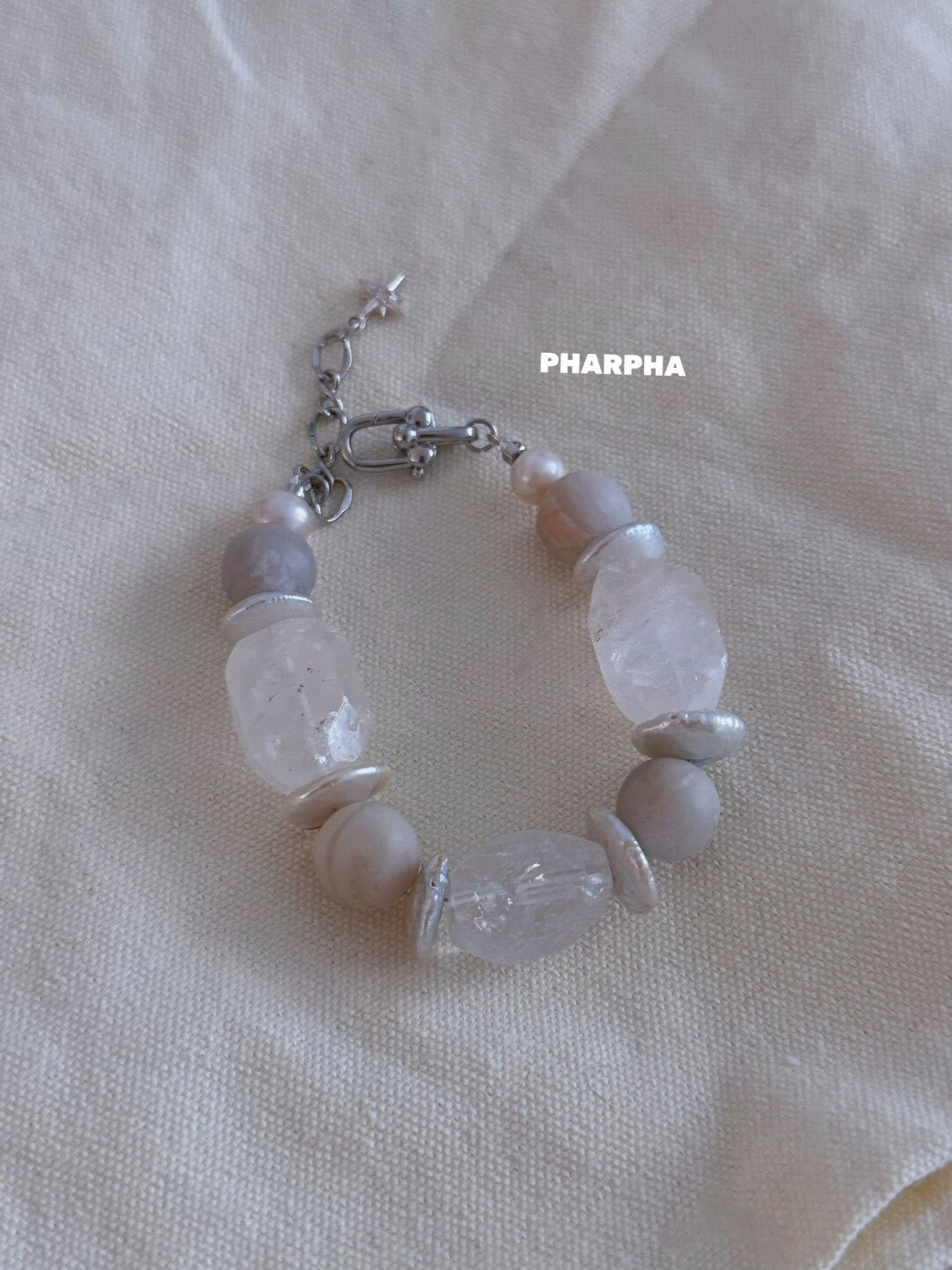 Silver White Crystal Pearl  Bracelet,Lumivault.