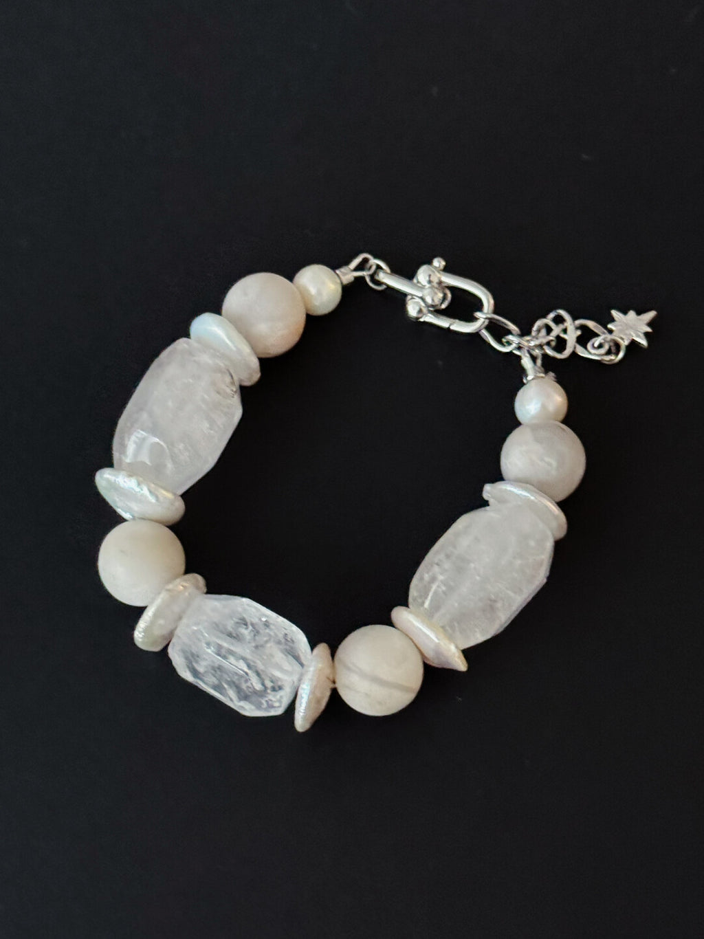 Silver White Crystal Pearl  Bracelet,Lumivault.