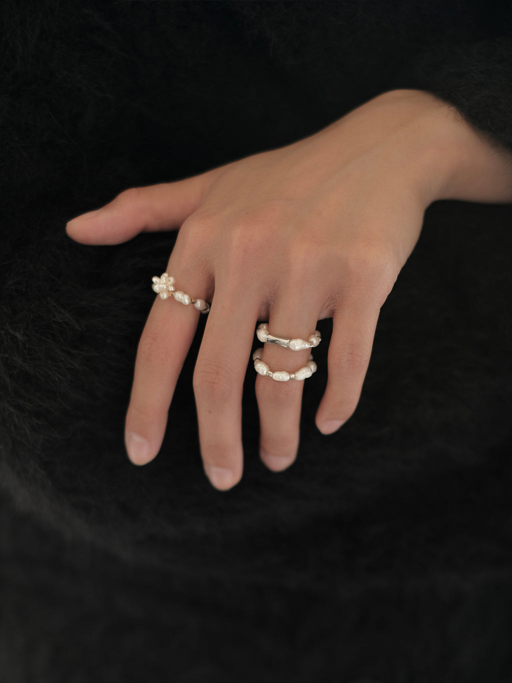 Simple Baroque Pearl Stacking Elastic Ring,Lumivault.