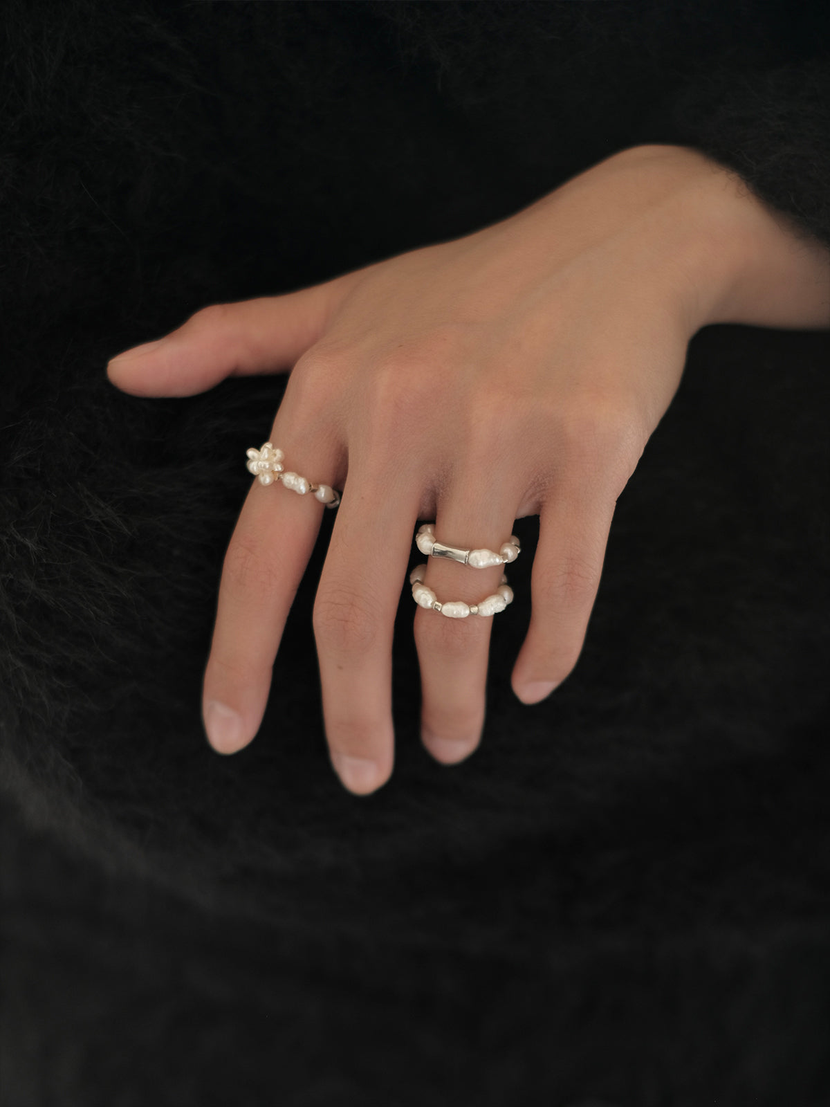 Simple Baroque Pearl Stacking Elastic Ring,Lumivault.