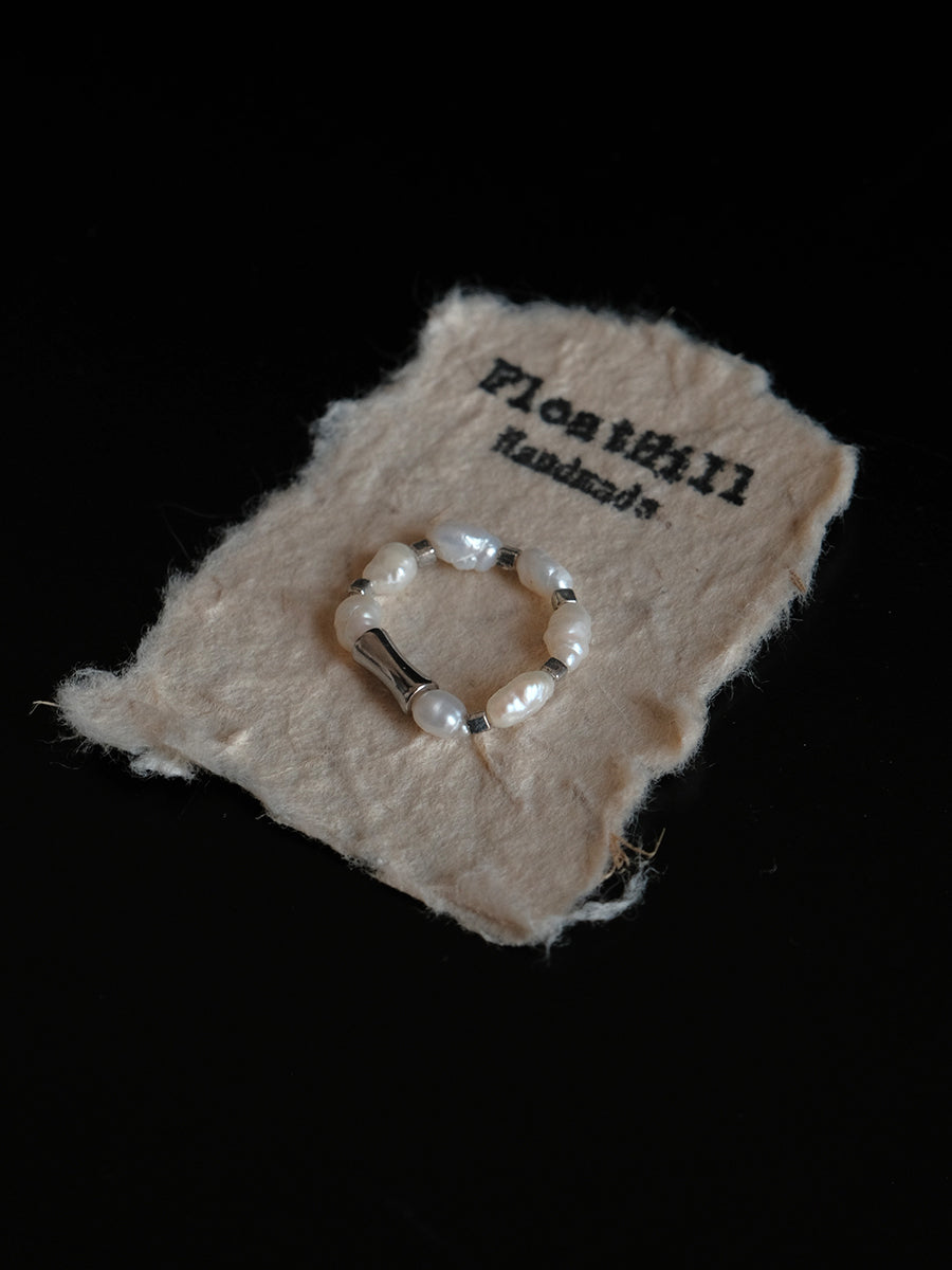 Simple Baroque Pearl Stacking Elastic Ring,B,Lumivault.