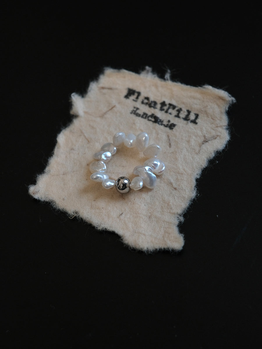 Simple Baroque Pearl Stacking Elastic Ring,E,Lumivault.