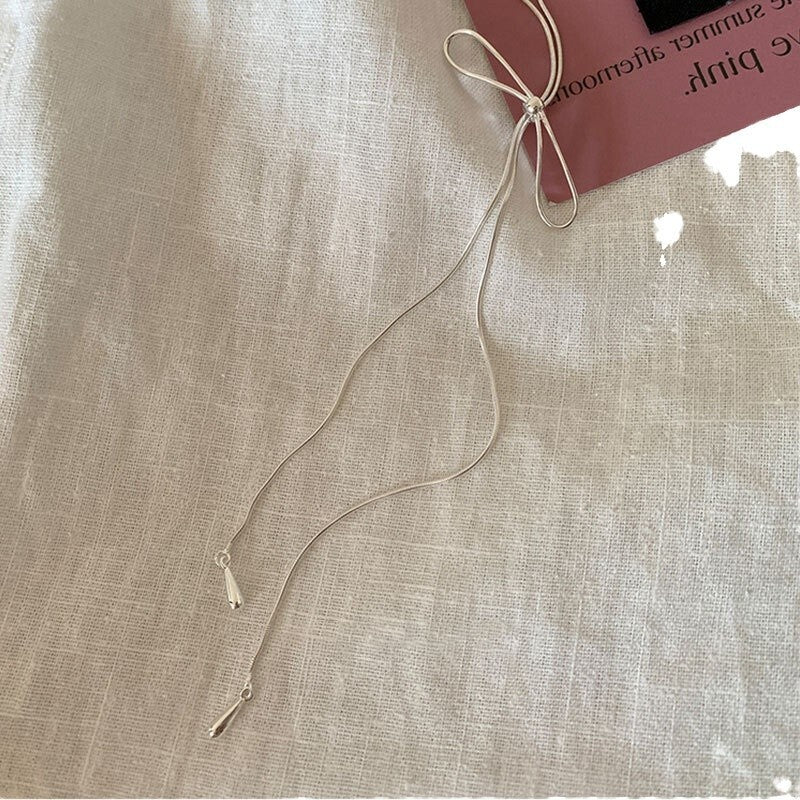 Simple Bow Pull-Out Long Necklace,Lumivault.