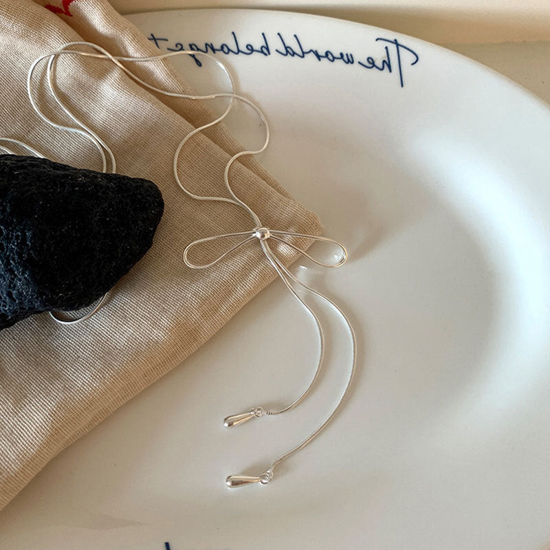 Simple Bow Pull-Out Long Necklace,Lumivault.
