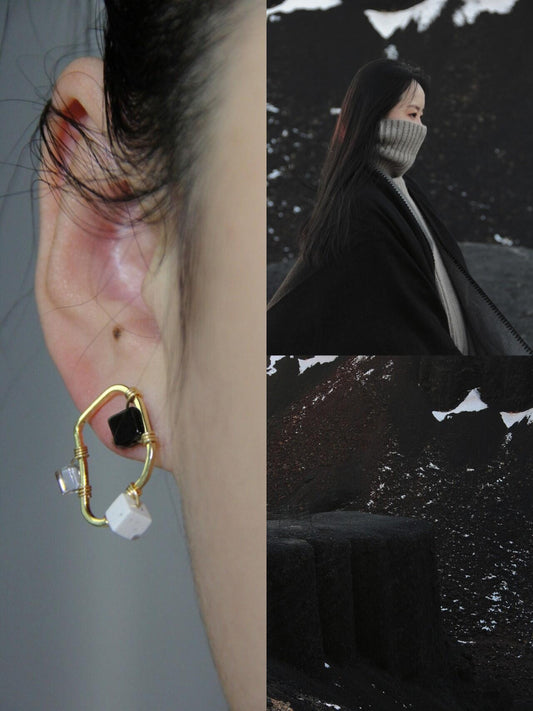 Simple Geometric Black White & Gray Earrings - Lumivault
