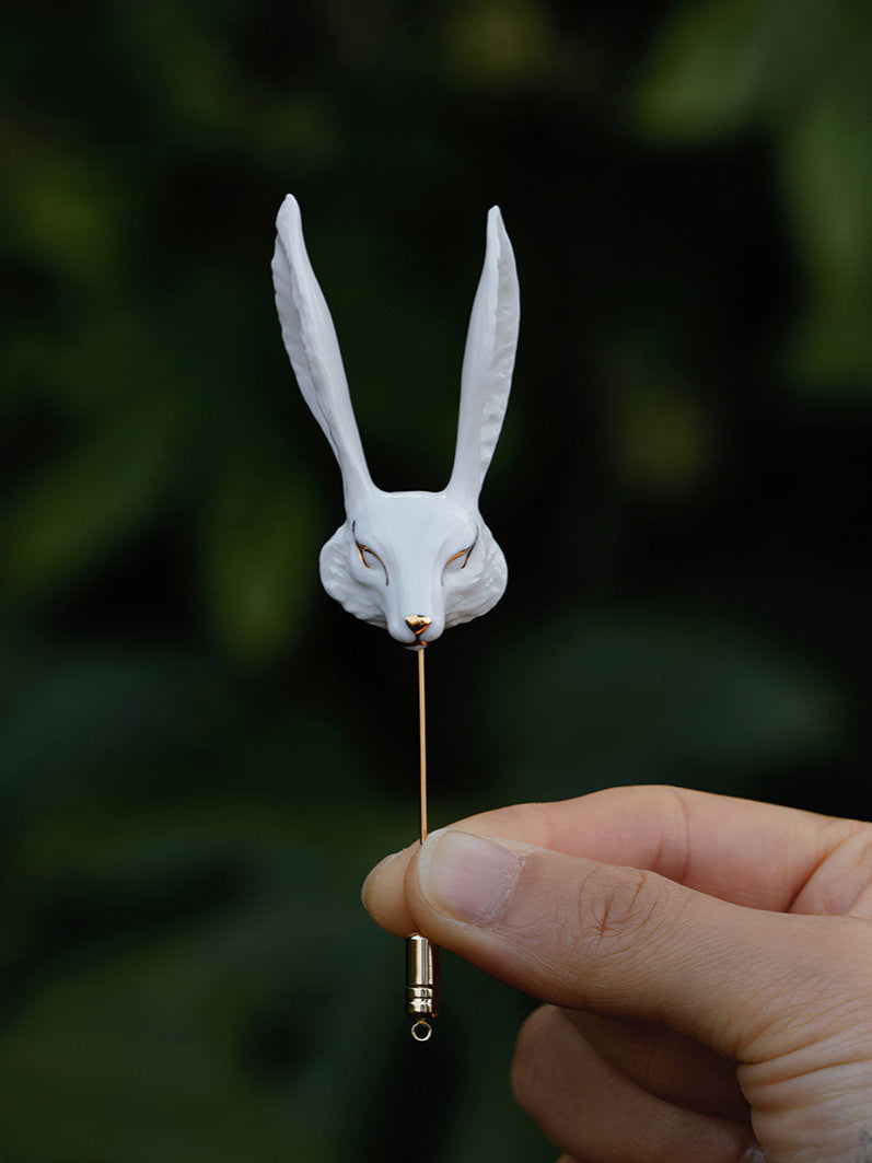 Handmade Sleeping Fox Ceramic Brooch - Lumivault