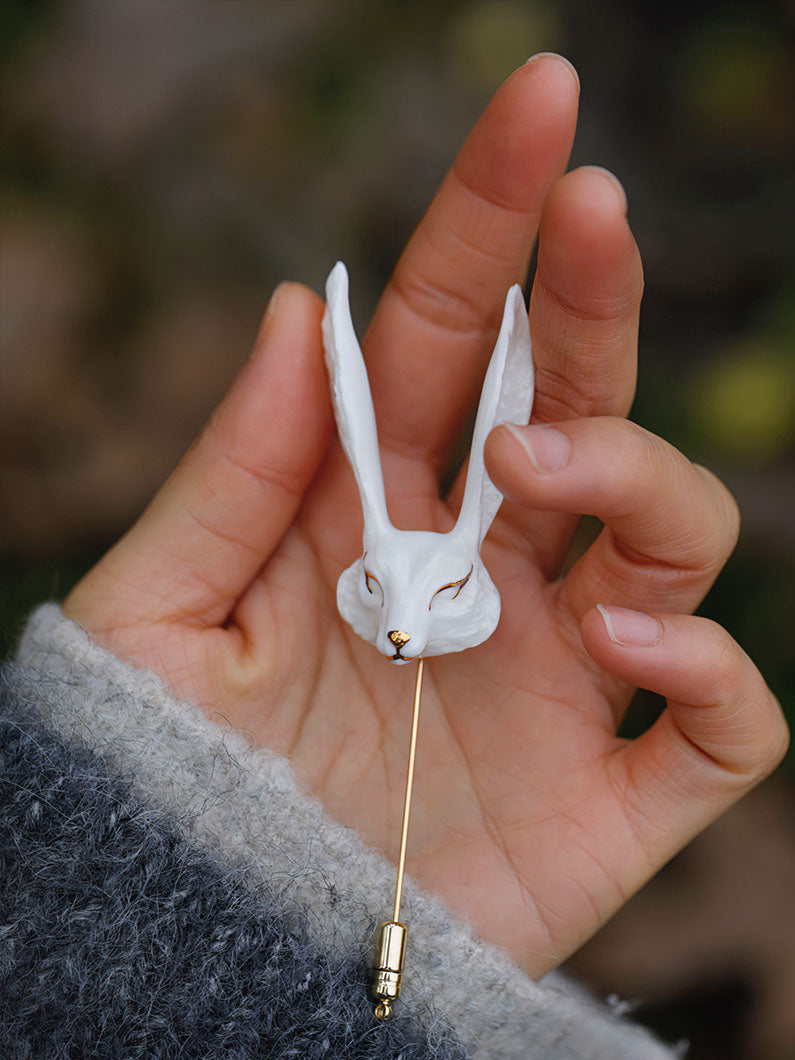 Handmade Sleeping Fox Ceramic Brooch,Lumivault.