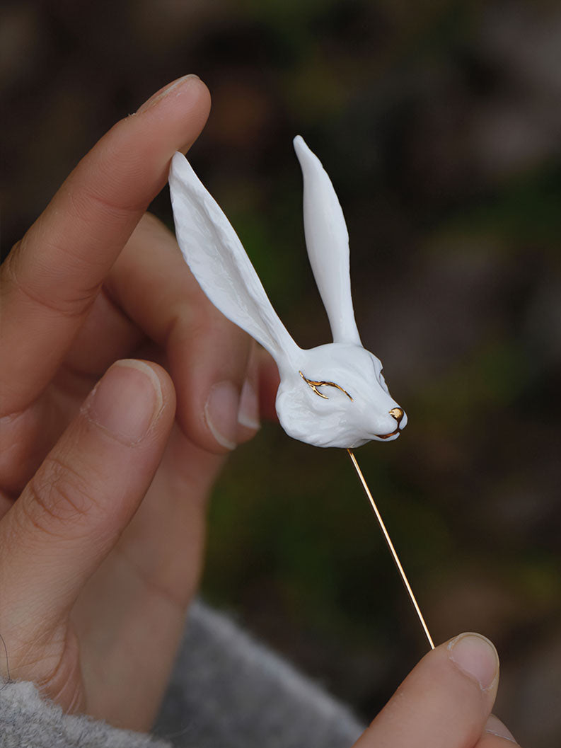 Handmade Sleeping Fox Ceramic Brooch - Lumivault