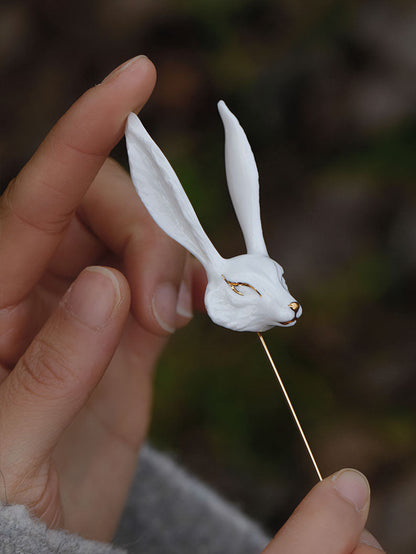 Handmade Sleeping Fox Ceramic Brooch - Lumivault