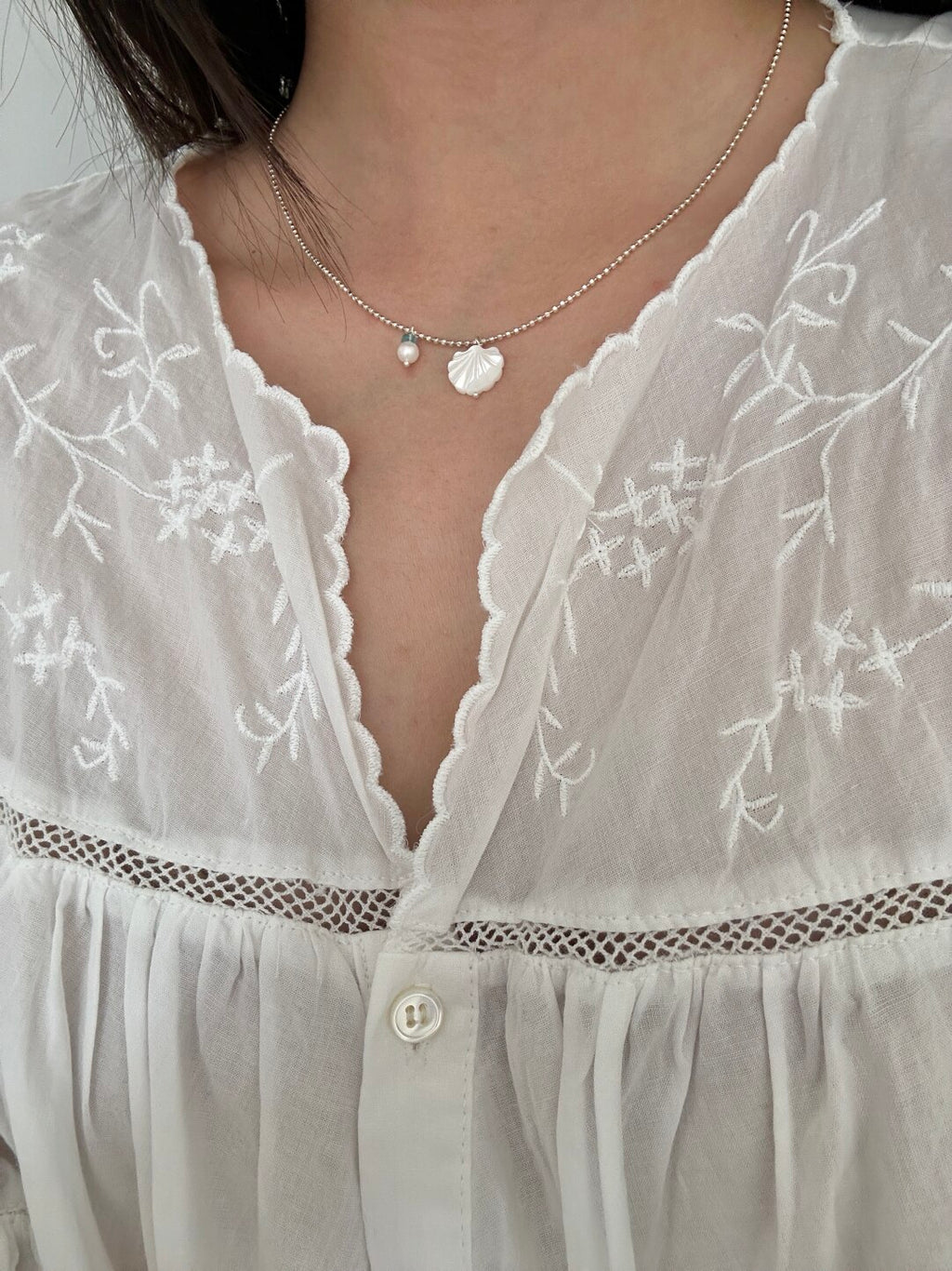 Sparkling Nacre Shell Silver Necklace,Lumivault.