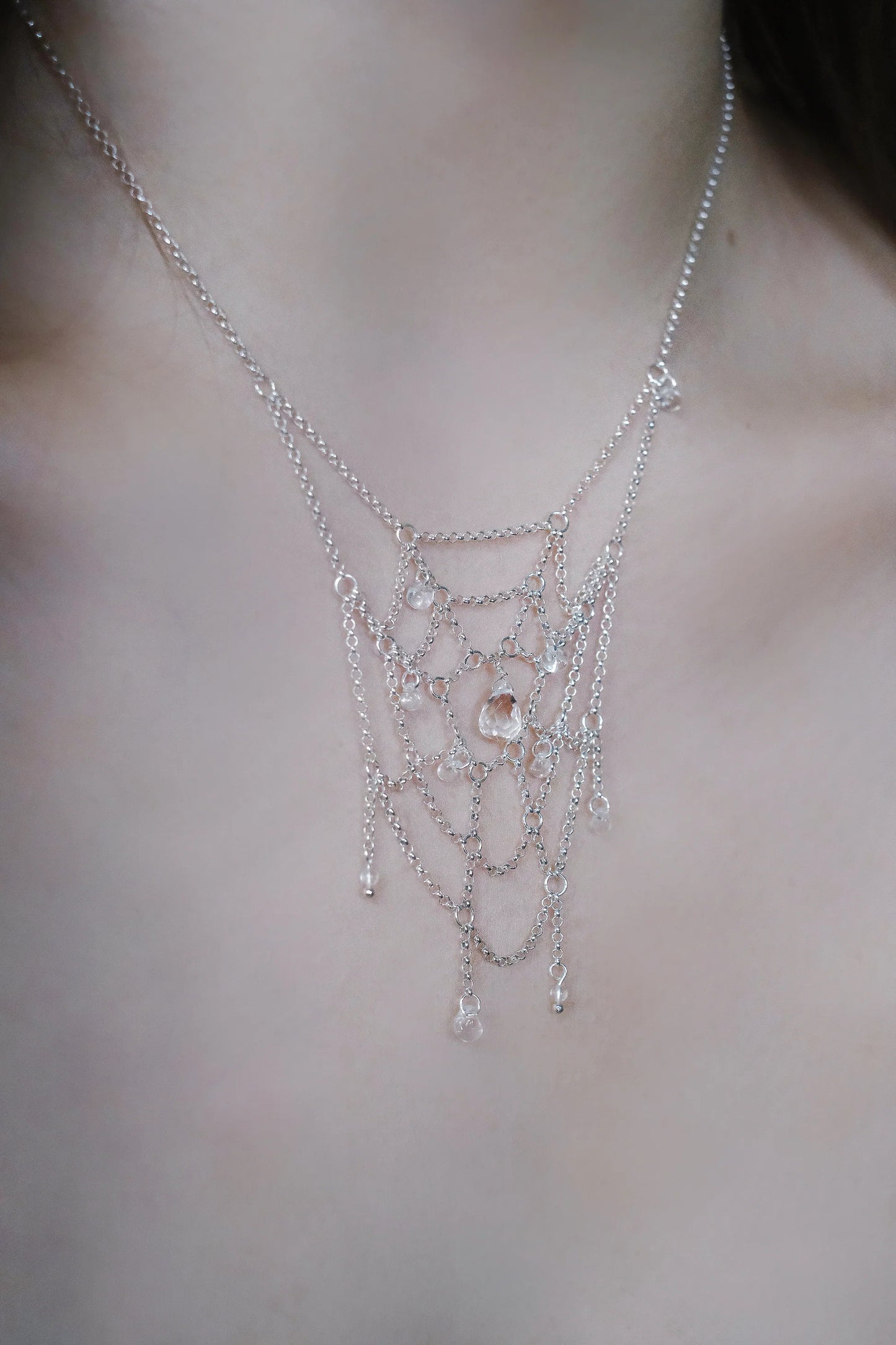 Spiderweb Crystal Silver Necklace