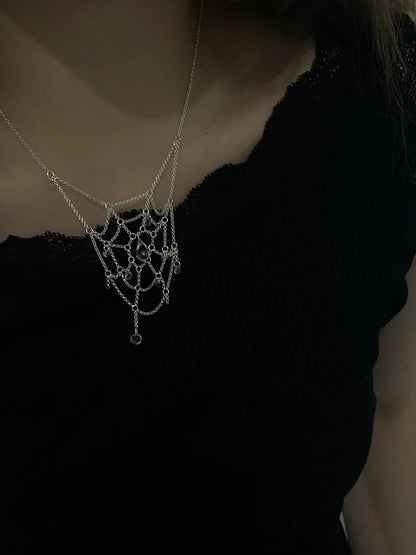 Spiderweb Crystal Silver Necklace