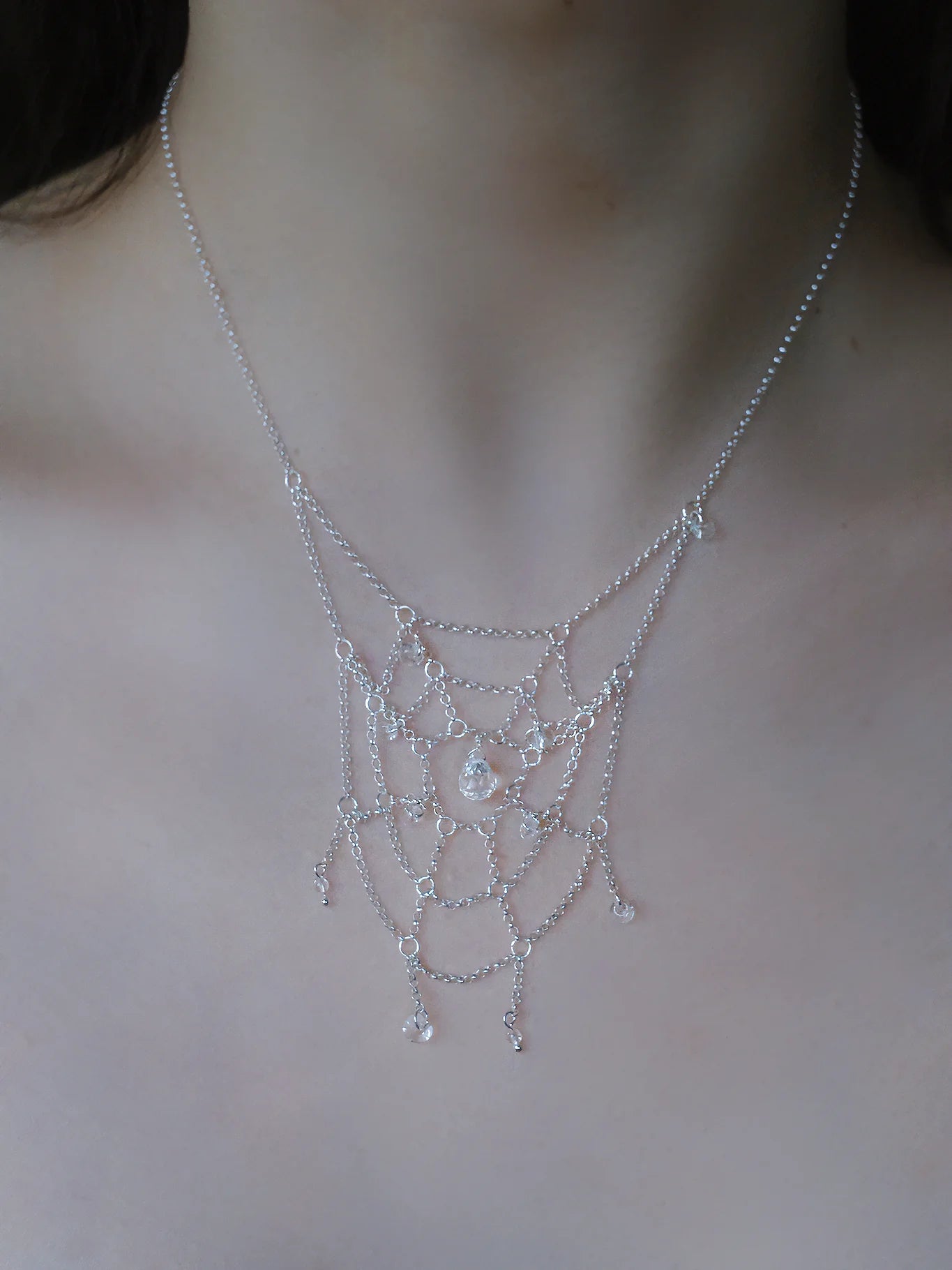 Spiderweb Crystal Silver Necklace