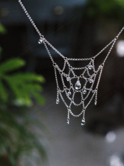 Spiderweb Crystal Silver Necklace