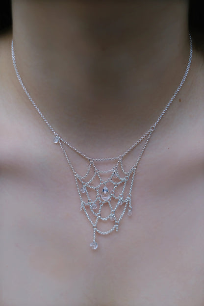 Spiderweb Crystal Silver Necklace