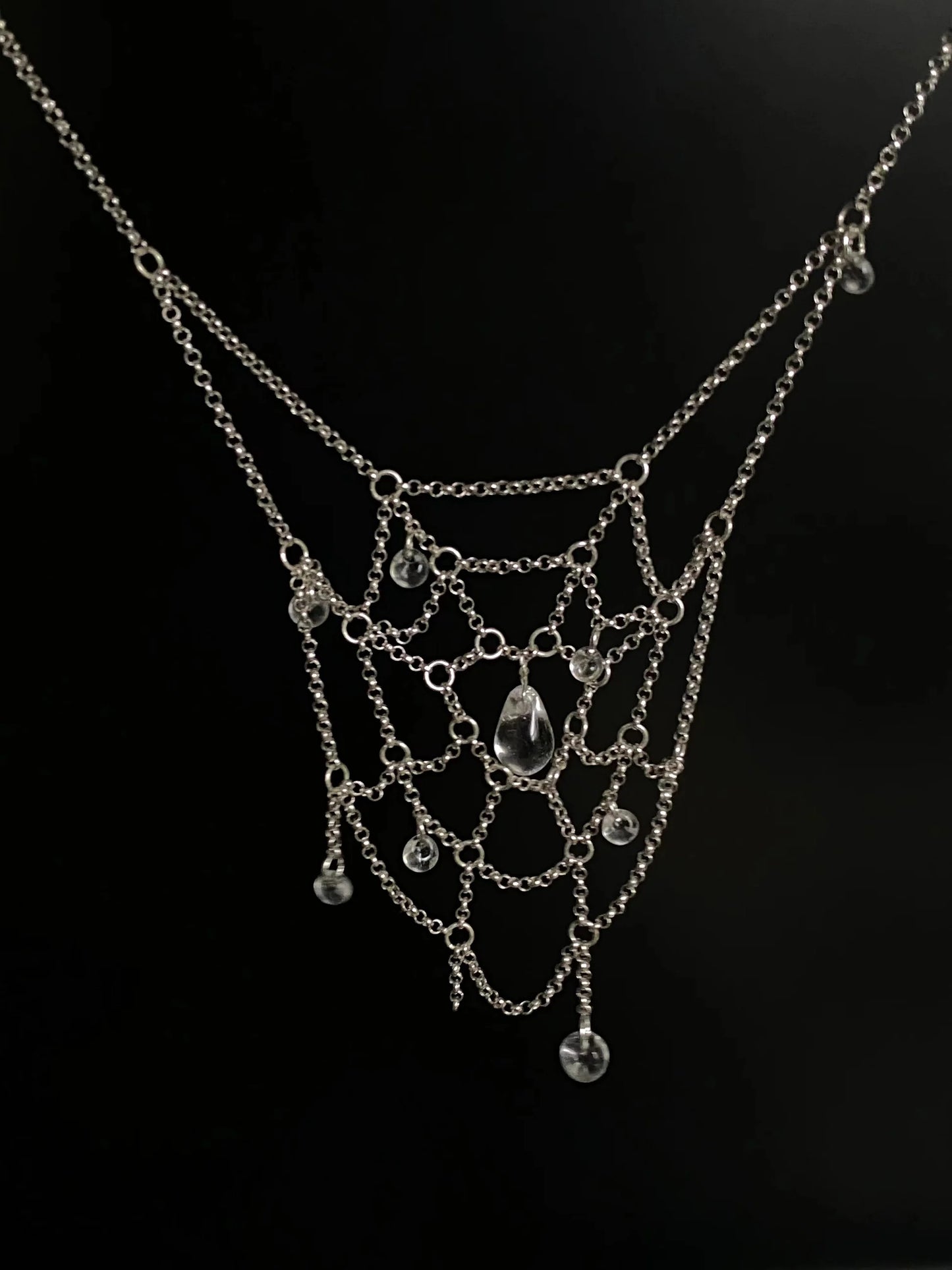 Spiderweb Crystal Silver Necklace