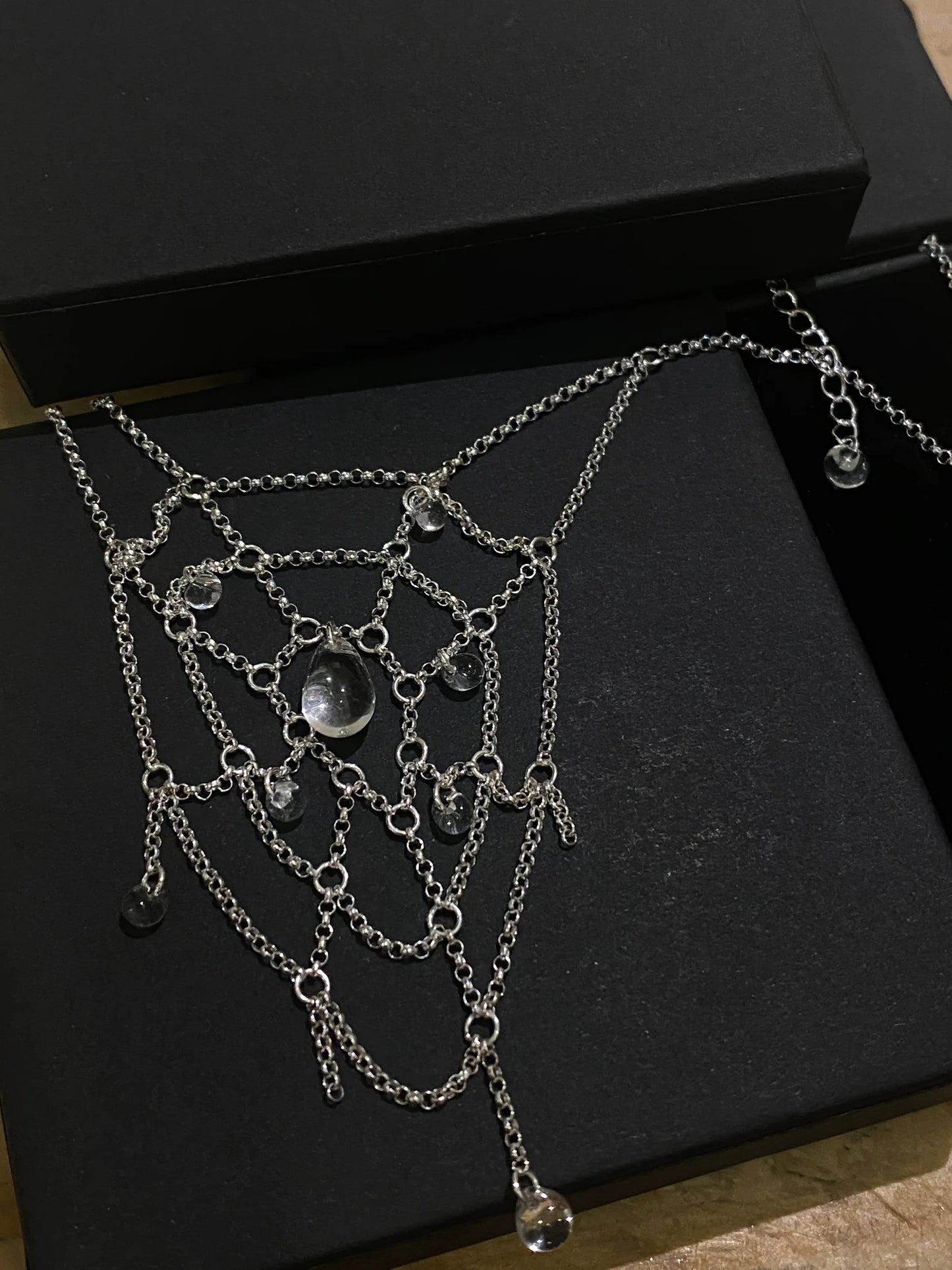 Spiderweb Crystal Silver Necklace