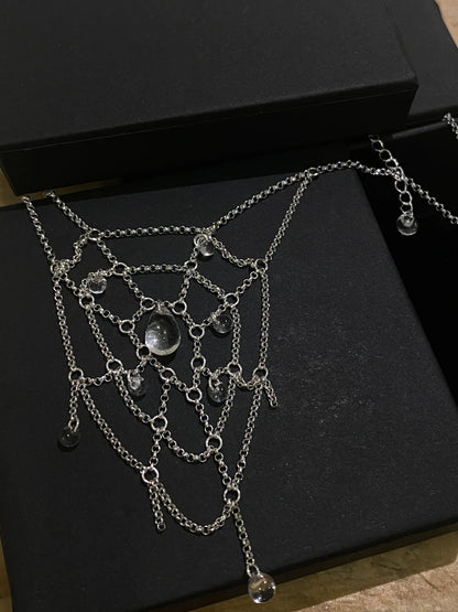 Spiderweb Crystal Silver Necklace